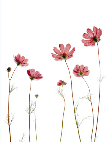 Coral Cosmos Flowers on White Background