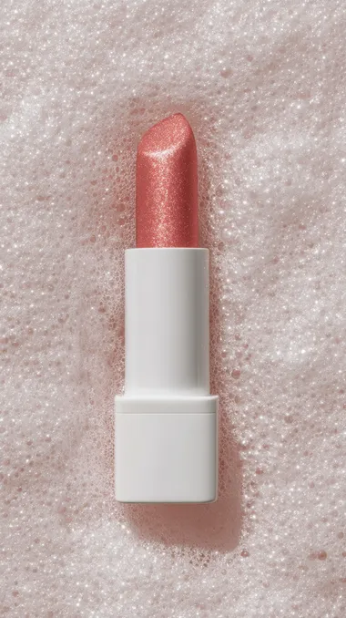 Coral Lipstick Close-Up with Glossy Foam Coral Lipstick Close-Up with Glossy Foam