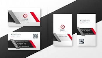 Corporate business card template in red ang gray colors Free Vector