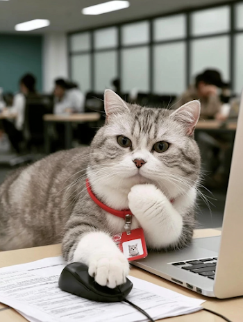 Corporate Cat: A Gray Tabby Employee at Work