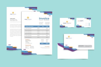 Corporate paper invoice and business card Free Vector