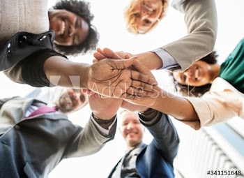 Corporate people hands together