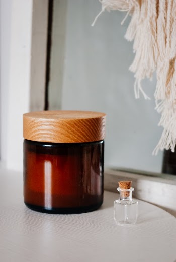 Cosmetic products placed on white table