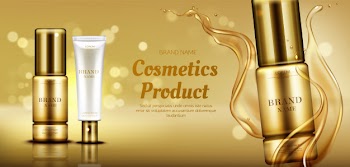 Cosmetics beauty product bottles with oil splash Free Vector