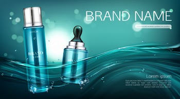 Cosmetics bottles  banner. lotion and serum Free Vector