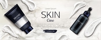 Cosmetics bottles skin care advertising, beauty line Free Vector