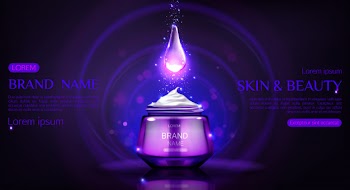 Cosmetics cream jar  banner with glow drop Free Vector