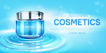 Cosmetics cream jar on water surface banner Free Vector