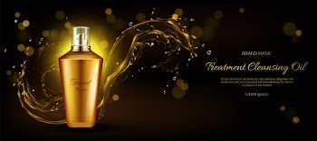 Cosmetics oil for cleansing treatment bottle on dark Free Vector