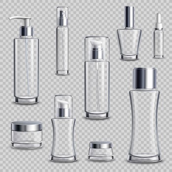 Cosmetics package realistic transparent set Free Vector
