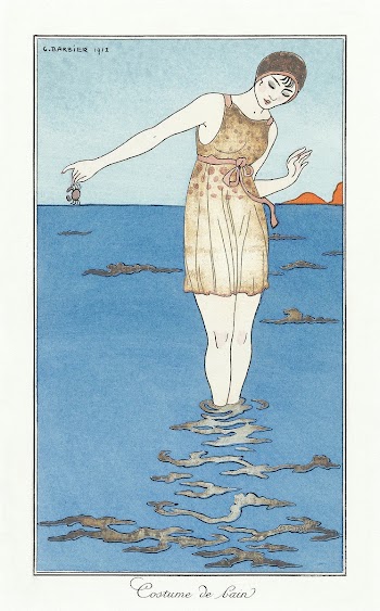 Costumes Parisiens: Costume de bain (1913) fashion illustration in high resolution by George Barbier. Original from The Rijksmuseum. Digitally enhanced by rawpixel.