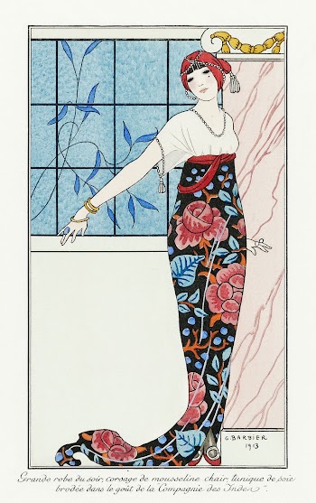 Costumes Parisiens: Grande robe du soir from Journal des Dames et des Modes (1913) fashion illustration in high resolution by George Barbier. Original from The Rijksmuseum. Digitally enhanced by rawpixel.