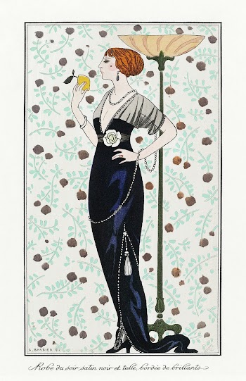 Costumes Parisiens: Grande robe du soir from Journal des Dames et des Modes (1913) fashion illustration in high resolution by George Barbier. Original from The Rijksmuseum. Digitally enhanced by rawpixel.