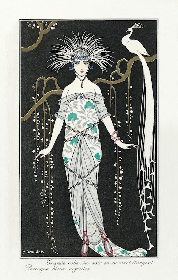 Costumes Parisiens: Grande robe du soir from Journal des Dames et des Modes (1914) fashion illustration in high resolution by George Barbier. Original from The Rijksmuseum. Digitally enhanced by rawpixel.
