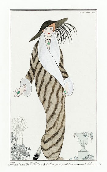 Costumes Parisiens: Manteau de Zibelin (1912) fashion illustration in high resolution by George Barbier. Original from The Rijksmuseum. Digitally enhanced by rawpixel.