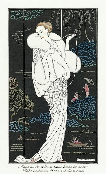 Costumes Parisiens, No.112: Manteau de velours from Journal des Dames et des Modes (1913) fashion illustration in high resolution by George Barbier. Original from The Rijksmuseum. Digitally enhanced by rawpixel.