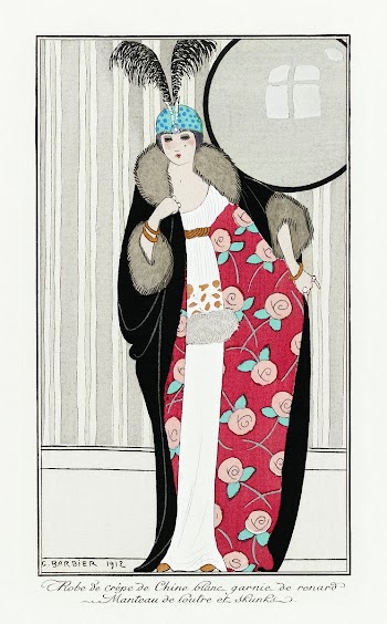 Costumes Parisiens, no. 39: Robe de cr&ecirc;pe de Chine blanc from Journal des Dames et des Modes (1912) fashion illustration in high resolution by George Barbier. Original from The Rijksmuseum. Digitally enhanced by rawpixel.