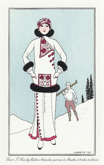 Costumes Parisiens, No. 51: Pour St. Moritz from Journal des Dames et des Modes (1913) fashion illustration in high resolution by George Barbier. Original from The Rijksmuseum. Digitally enhanced by rawpixel.