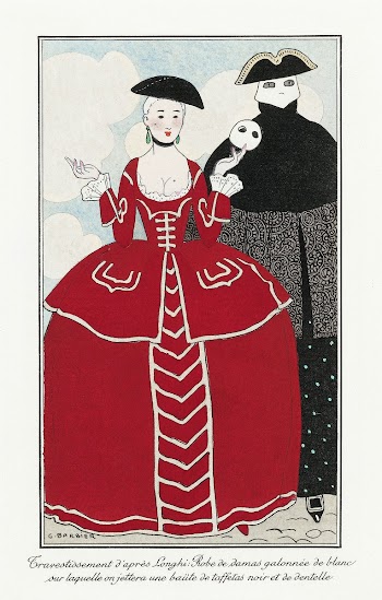 Costumes Parisiens, No. 56: Travestissement d'apr&egrave;s Longhi from Journal des Dames et des Modes (1913) fashion illustration in high resolution by George Barbier. Original from The Rijksmuseum. Digitally enhanced by rawpixel.