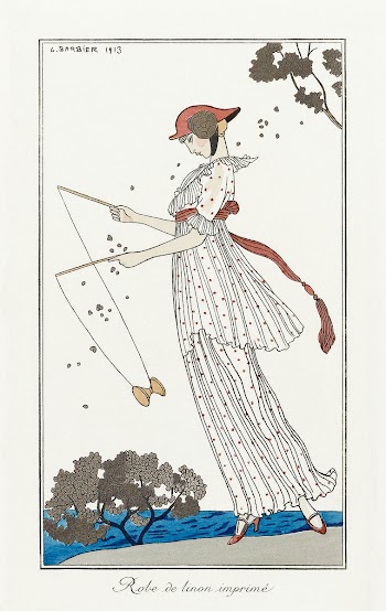 Costumes Parisiens: Robe de linon imprim&eacute; from Journal des Dames et des Modes (1913) fashion illustration in high resolution by George Barbier. Original from The Rijksmuseum. Digitally enhanced by rawpixel.