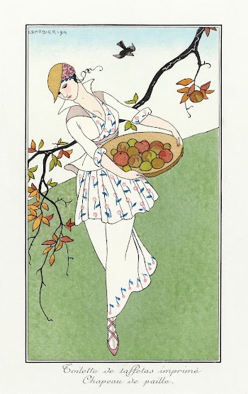 Costumes Parisiens: Toilettes de taffetas (1914) fashion illustration in high resolution by George Barbier. Original from The Rijksmuseum. Digitally enhanced by rawpixel.