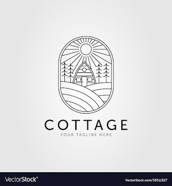 cottage and pine tree outline logo design