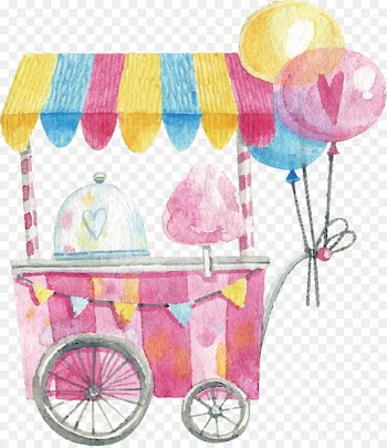 Cotton candy Lollipop - Watercolor hand-painted cotton candy cart 
