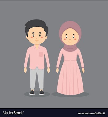 couple character muslim wearing casual clothes