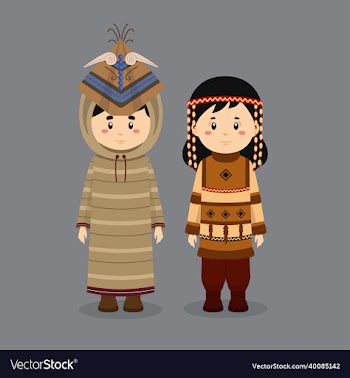 couple character wearing aleuts national dress
