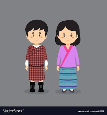 couple character wearing bhutan national dress