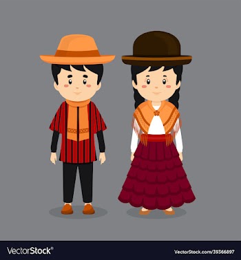 couple character wearing bolivia national dress