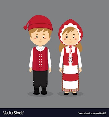 couple character wearing denmark national dress