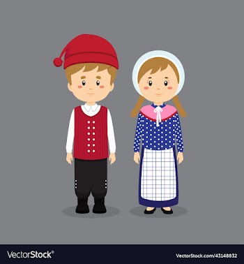 couple character wearing denmark national dress