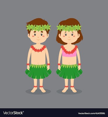 couple character wearing hawaiian traditional