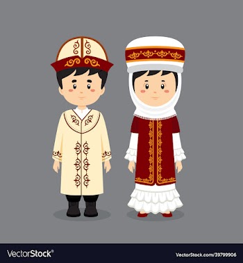 couple character wearing kyrgyzstan national dress