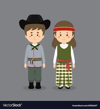 couple character wearing latvia national dress