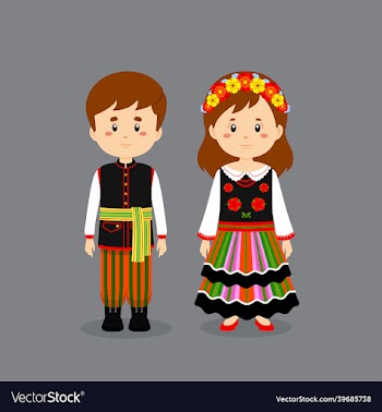 couple character wearing poland national dress