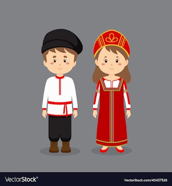 couple character wearing russian national dress