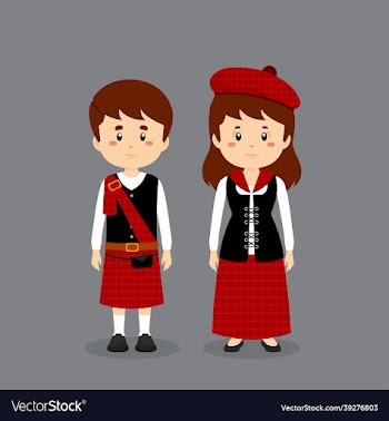 couple character wearing scotland national dress
