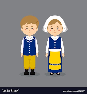 couple character wearing sweden national dress