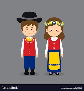 couple character wearing sweden national dress