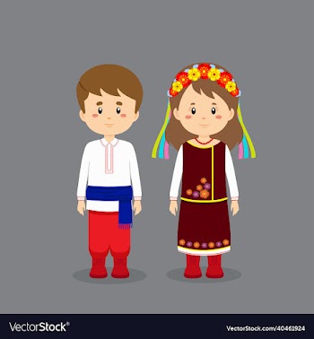 couple character wearing ukraine national dress