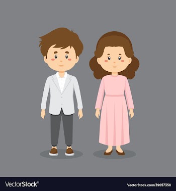 couple character wearing wedding outfit