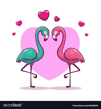couple flamingo fall in love cartoon