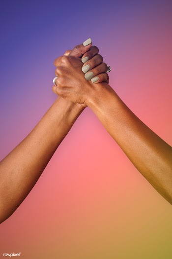 Couple holding hands on a rainbow background | Free stock psd mockup - 1205425