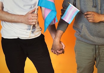 Couple Holding Hands With Trans Pride Flags