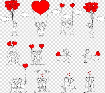 Couple holding heart balloons illustration, Drawing Romance Love Stick figure, Couple holding caring transparent background PNG clipart