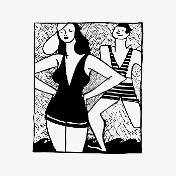 Couple in swimsuit clipart, vintage | Free Vector Illustration - rawpixel