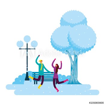 couple in the park winter scenery