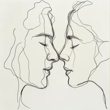 Couple Kissing in a Continuous Line Drawing of Intimate Connection Couple Kissing in a Continuous Line Drawing of Intimate Connection